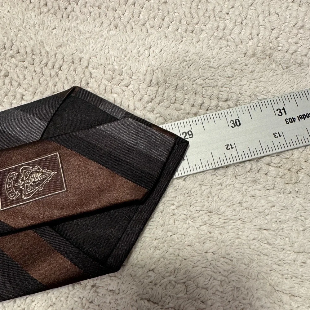 Gucci Tie Black Gray Brown Diagonal Stripe Italy Silk Monogram Designer Grunge